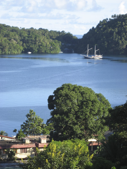 View From Fort Belgica Over Banda Naira's Bay. The MSY Seahorse Is In The Distance